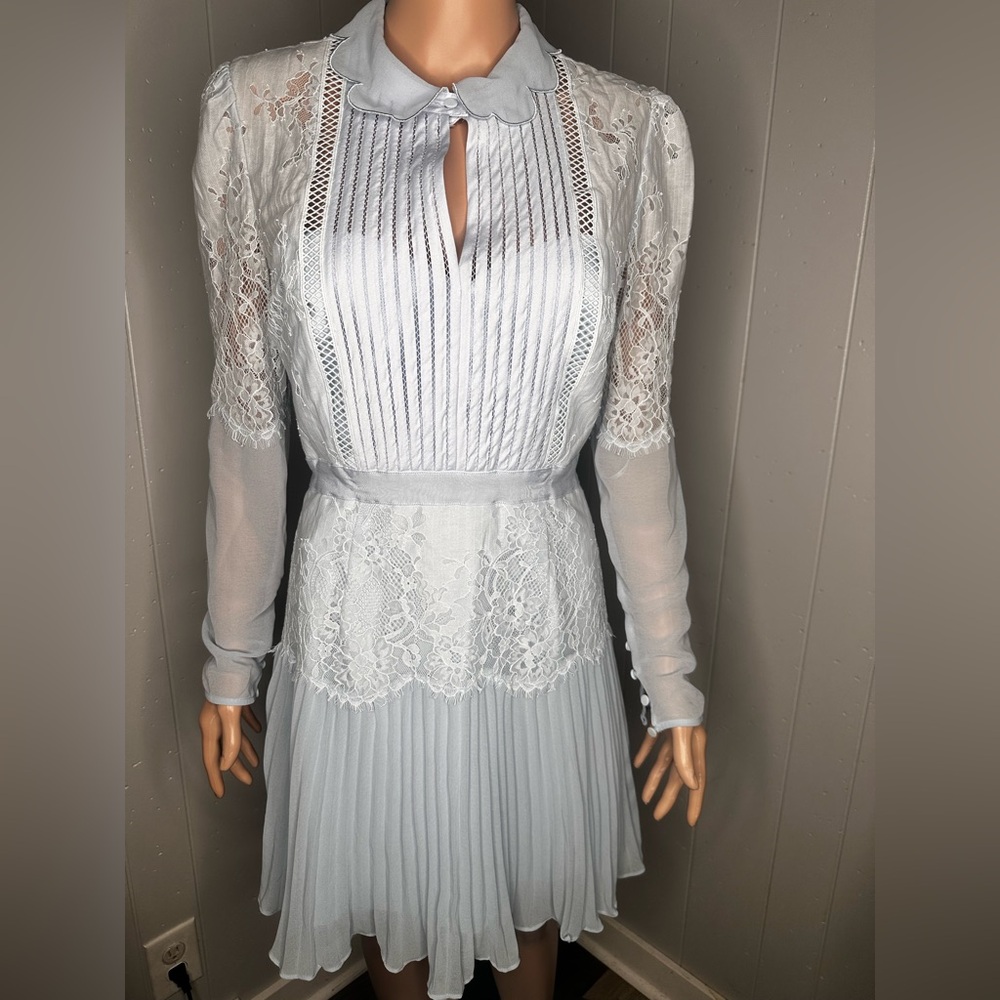 Self-Portrait Blue Lace Long Sleeve Dress